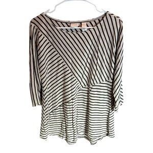 Chico's Perla Striped Top Size Small White Black 3/4 Sleeves